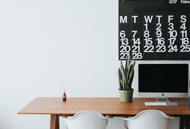 Clean desk with calendar
