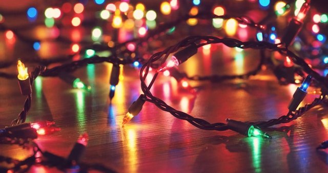 Colourful, tangled Christmas lights