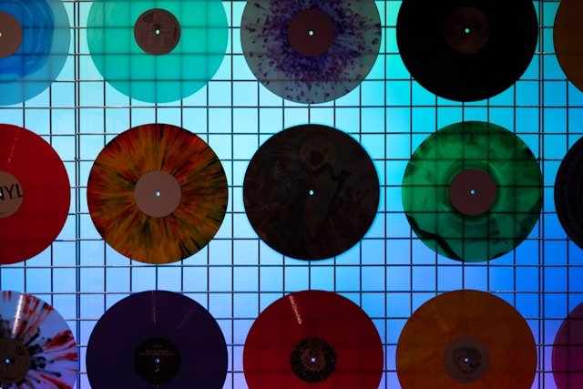 Vinyl records on display
